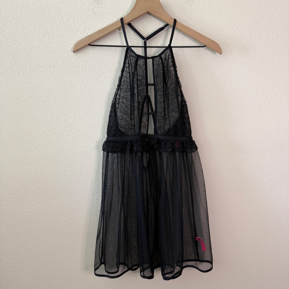 BETSEY JOHNSON Womens Lace Mesh Halter Babydoll Size Medium Goth Romantic Glam